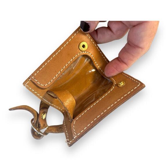 CHRISTIAN DIOR Vintage Tan Leather Luggage Tag 2x3” - Picture 5 of 13
